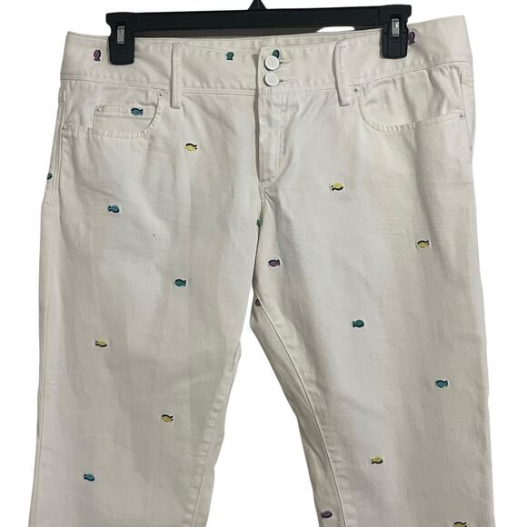 Lilly Pulitzer White Worth Skinny Mini Jeans Embroidered Fish - Picture 2 of 9